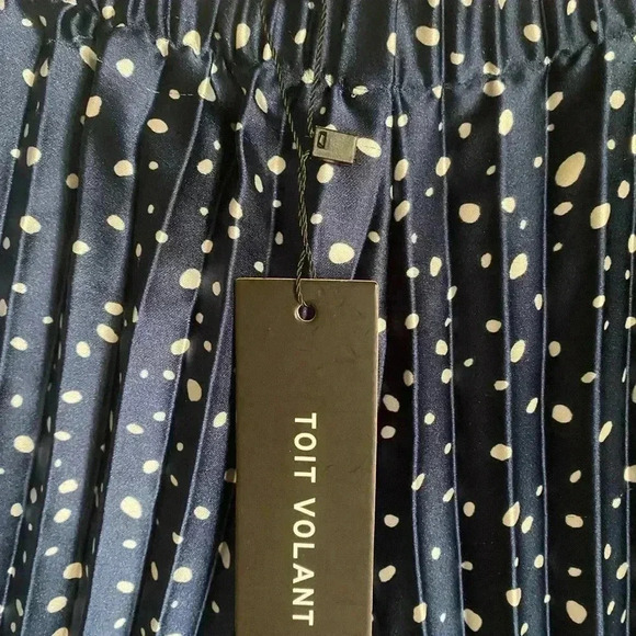 NEW! TOIT VOLANT FULLY PLEATED NAVY POLKA DOT PULLON WIDE LEG BOHO PANTS M/L - Picture 8 of 9